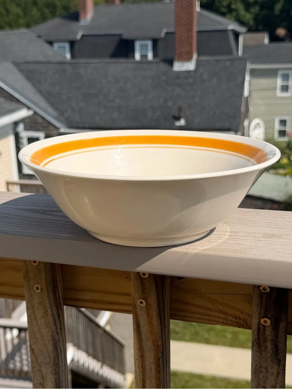 Vintage Prinetti Glossy Stoneware Serving Bowl, Orange Band Ring 9